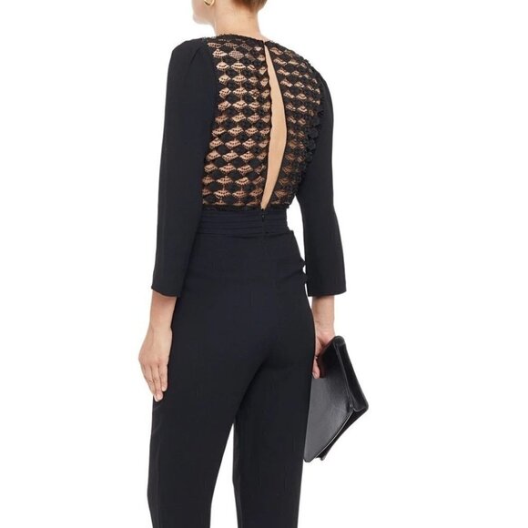 Sandro Noya wrap-effect macramé lace-paneled crepe jumpsuit EUR 40. US L (12-14) - Picture 8 of 15
